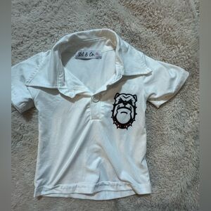 White Polo Shirt with Graphic Patch bulldog